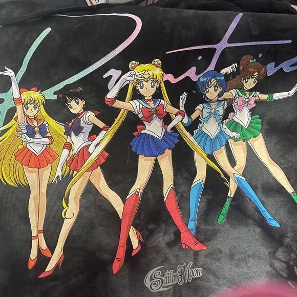 Primitive x Sailor Moon Hoodie Black Mens M Acid-Washed/Tie-Dyed Shiny Logo Rare - Picture 4 of 4